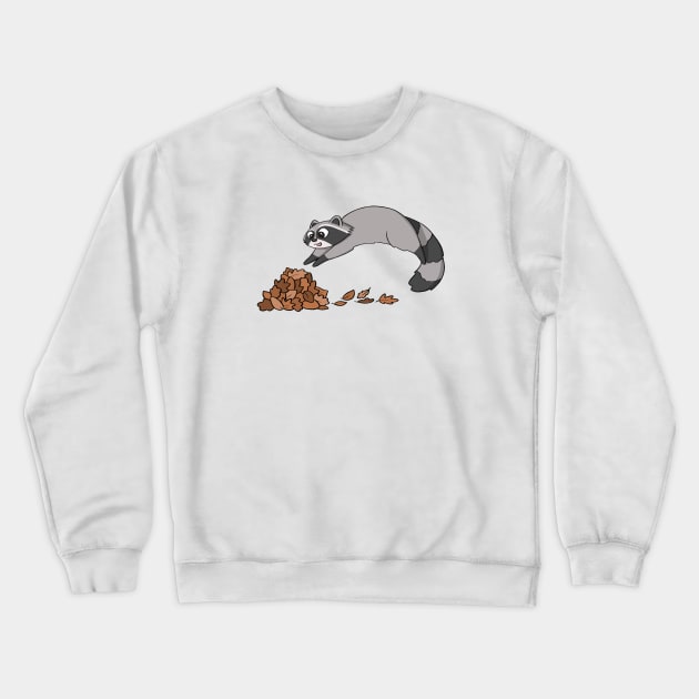 Raccoon Jumping Into Pile Of Leaves Crewneck Sweatshirt by Meowrye